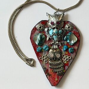 Silver and Red Owl Pendant Necklace